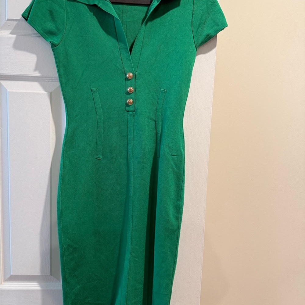 Guess Green Sheath Dress with Notched Collar